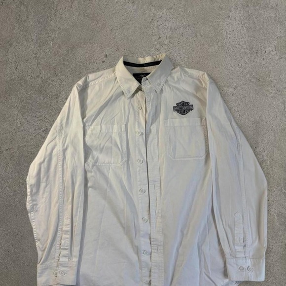 Other - y2k harley davidson white button up logo shirt